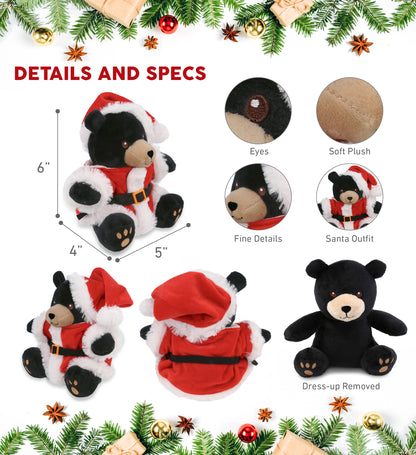 6" PLUSH - BLACK BEAR WITH SANTA DRESS UP