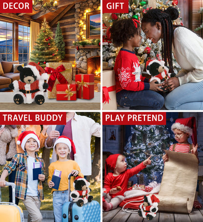 6" PLUSH - BLACK BEAR WITH SANTA DRESS UP