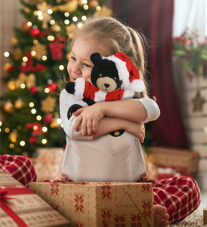 6" PLUSH - BLACK BEAR WITH SANTA DRESS UP