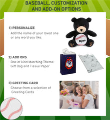 DolliBu Soft Huggable Black Bear Stuffed Animal with Baseball Plush - 6 Inches