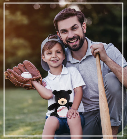 DolliBu Soft Huggable Black Bear Stuffed Animal with Baseball Plush - 6 Inches