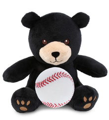 DolliBu Soft Huggable Black Bear Stuffed Animal with Baseball Plush - 6 Inches