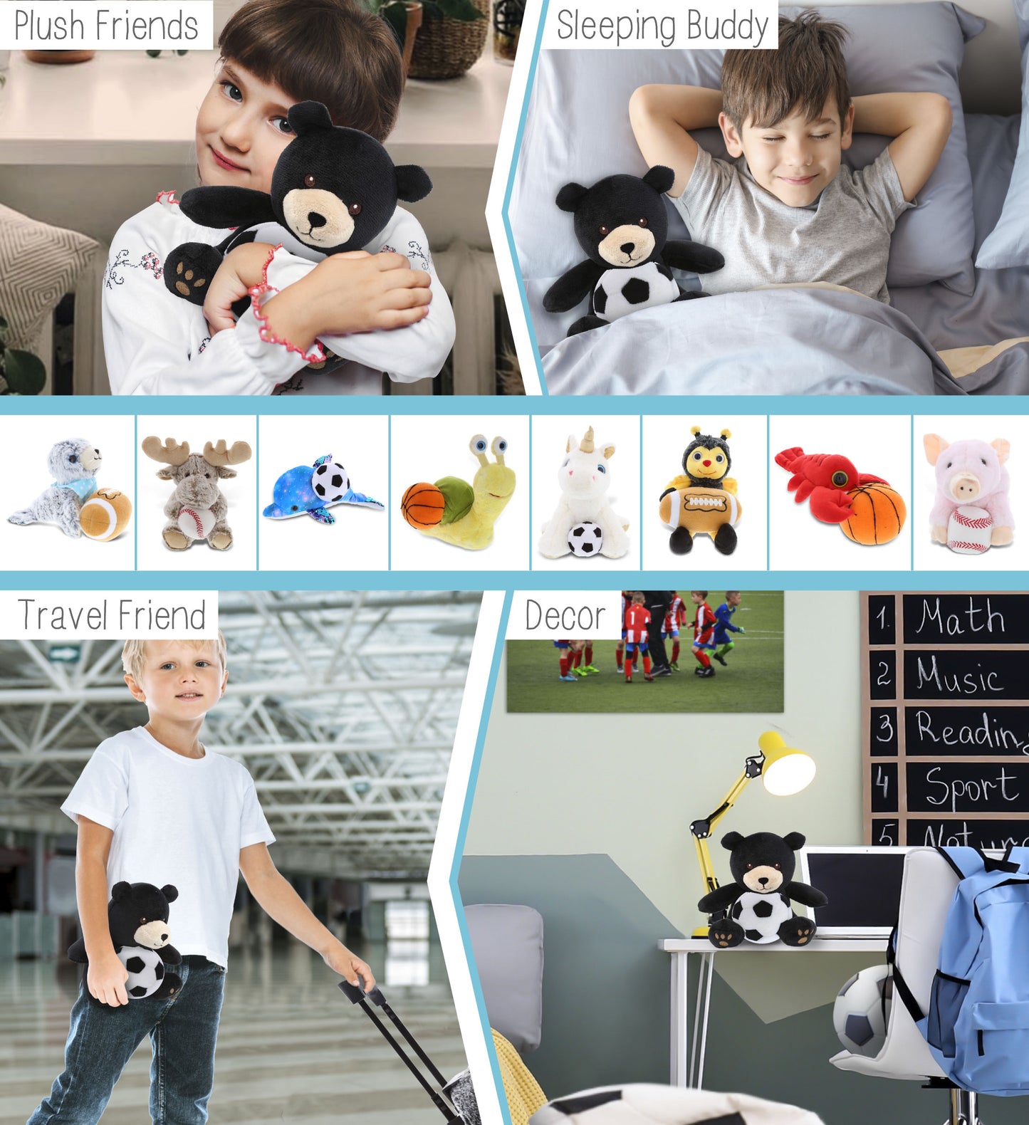 6" PLUSH - BLACK BEAR WITH SOCCER PLUSH