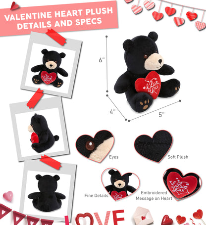 PLUSH I LOVE YOU RED HEART - 6" PLUSH - BLACK BEAR