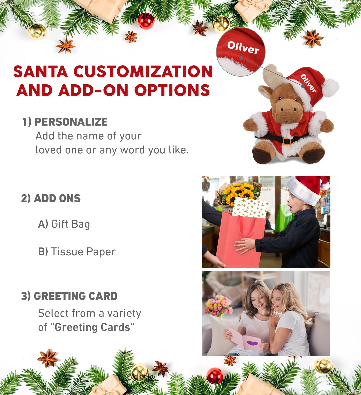 6" PLUSH - MOOSE WITH SANTA DRESS UP