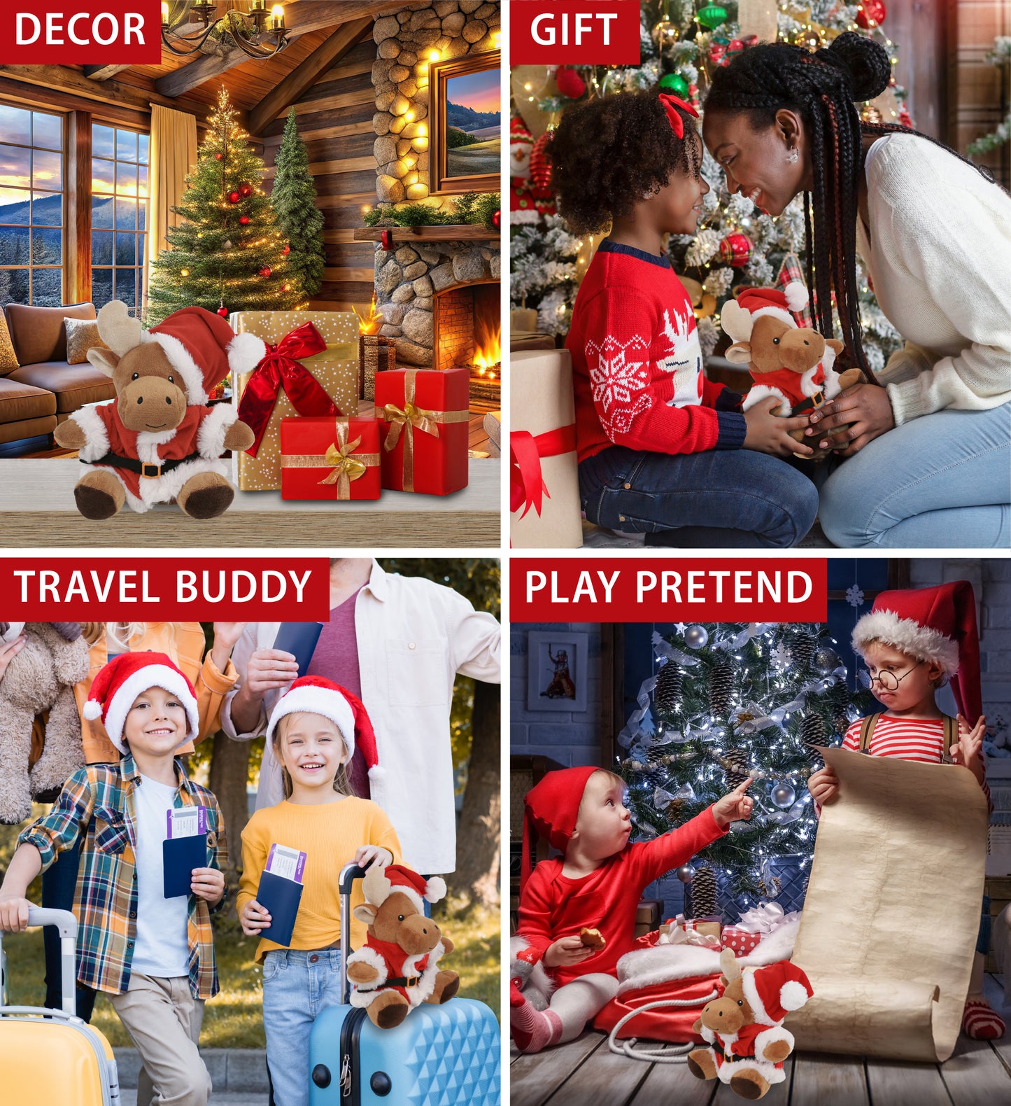 6" PLUSH - MOOSE WITH SANTA DRESS UP