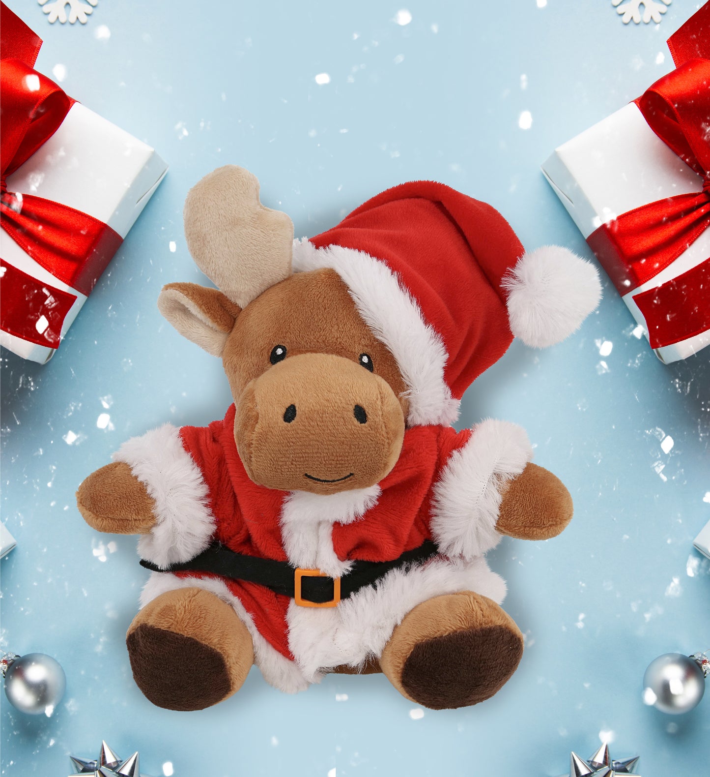 6" PLUSH - MOOSE WITH SANTA DRESS UP