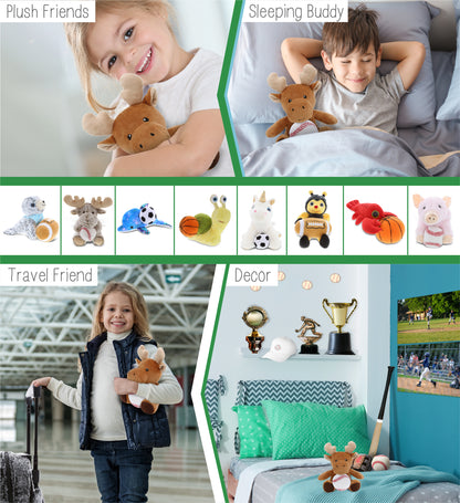 DolliBu Soft Huggable Moose Stuffed Animal with Baseball Plush Toy - 6 Inches