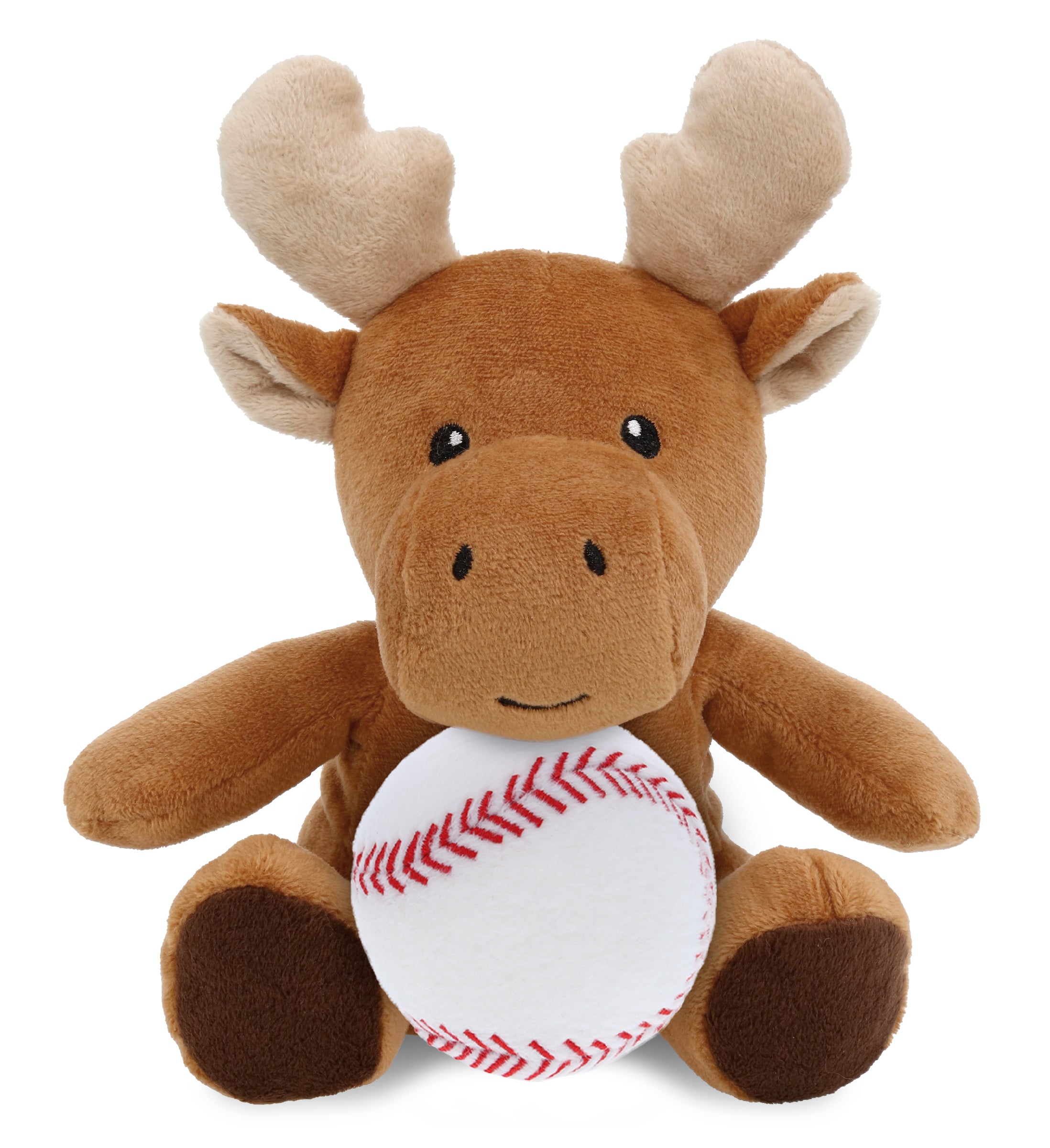 DolliBu Soft Huggable Moose Stuffed Animal with Baseball Plush Toy - 6 Inches