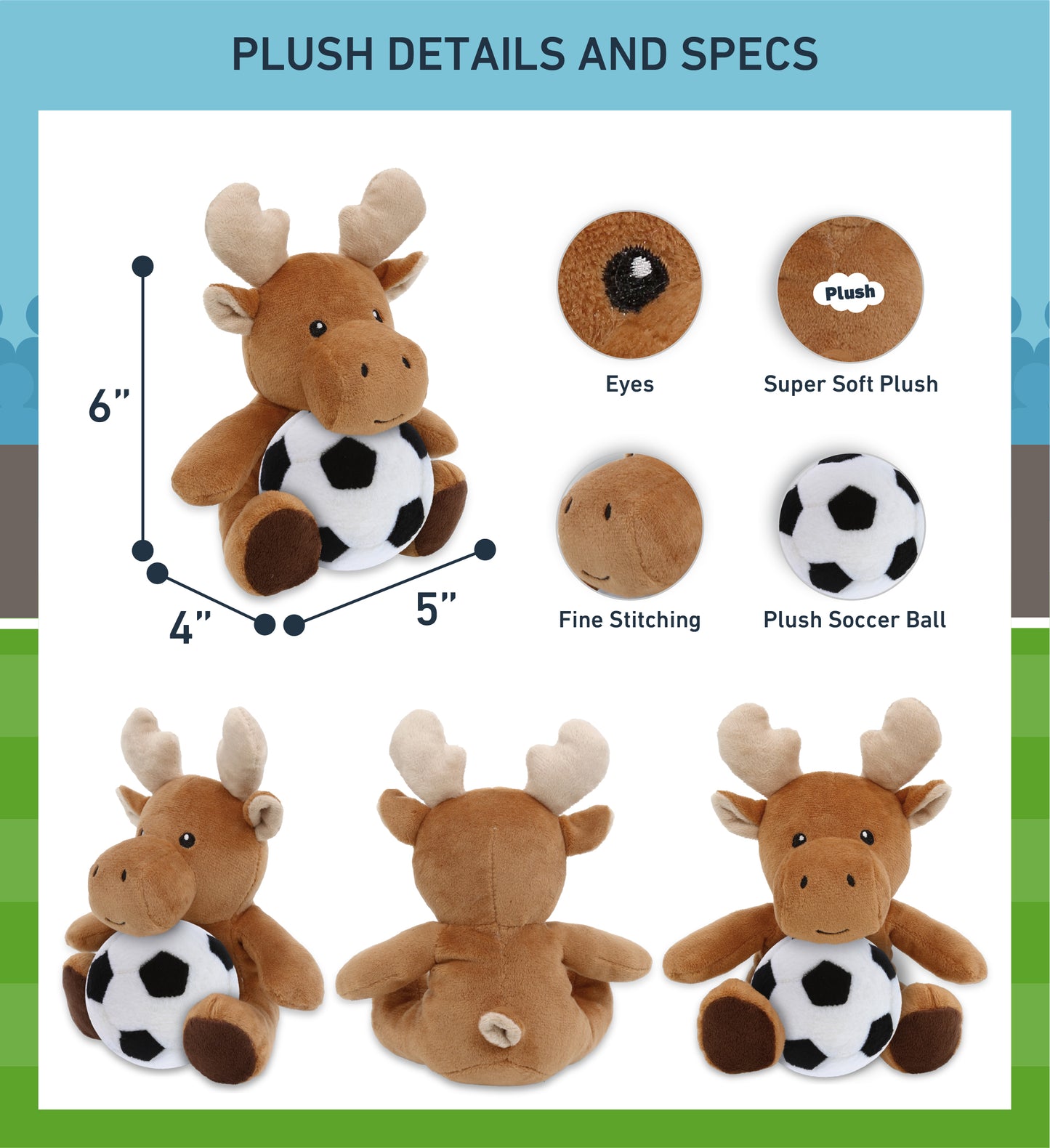 6" PLUSH - MOOSE WITH SOCCER PLUSH