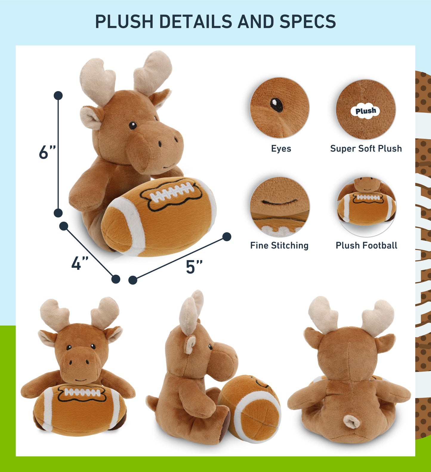 6" PLUSH - MOOSE WITH FOOTBALL PLUSH