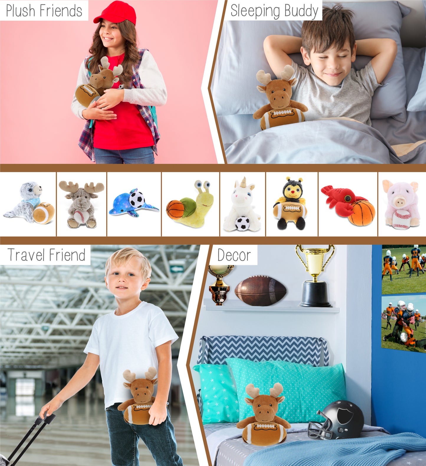 6" PLUSH - MOOSE WITH FOOTBALL PLUSH