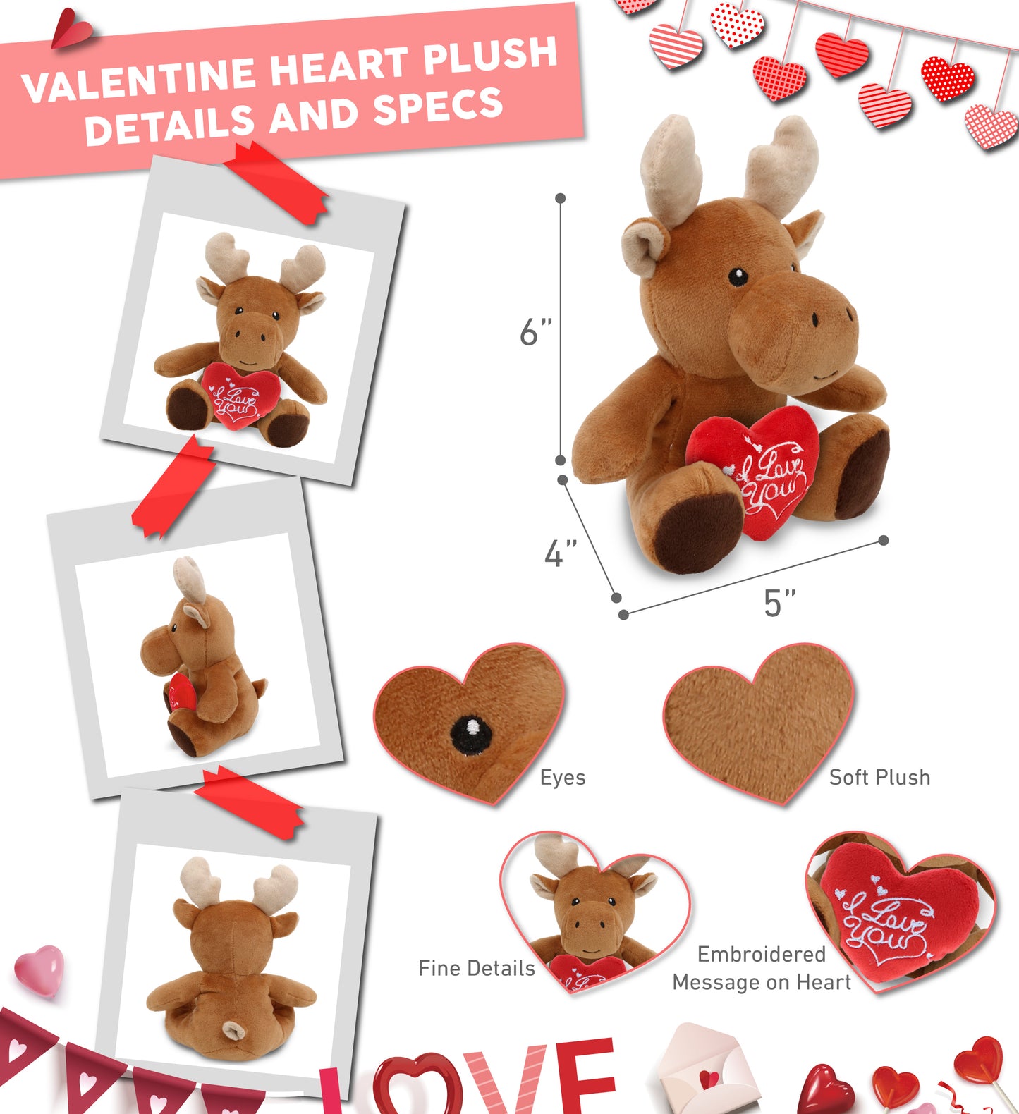 PLUSH I LOVE YOU RED HEART - 6" PLUSH - MOOSE