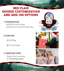 6" PLUSH - UNICORN WITH RED PLAID HOODIE