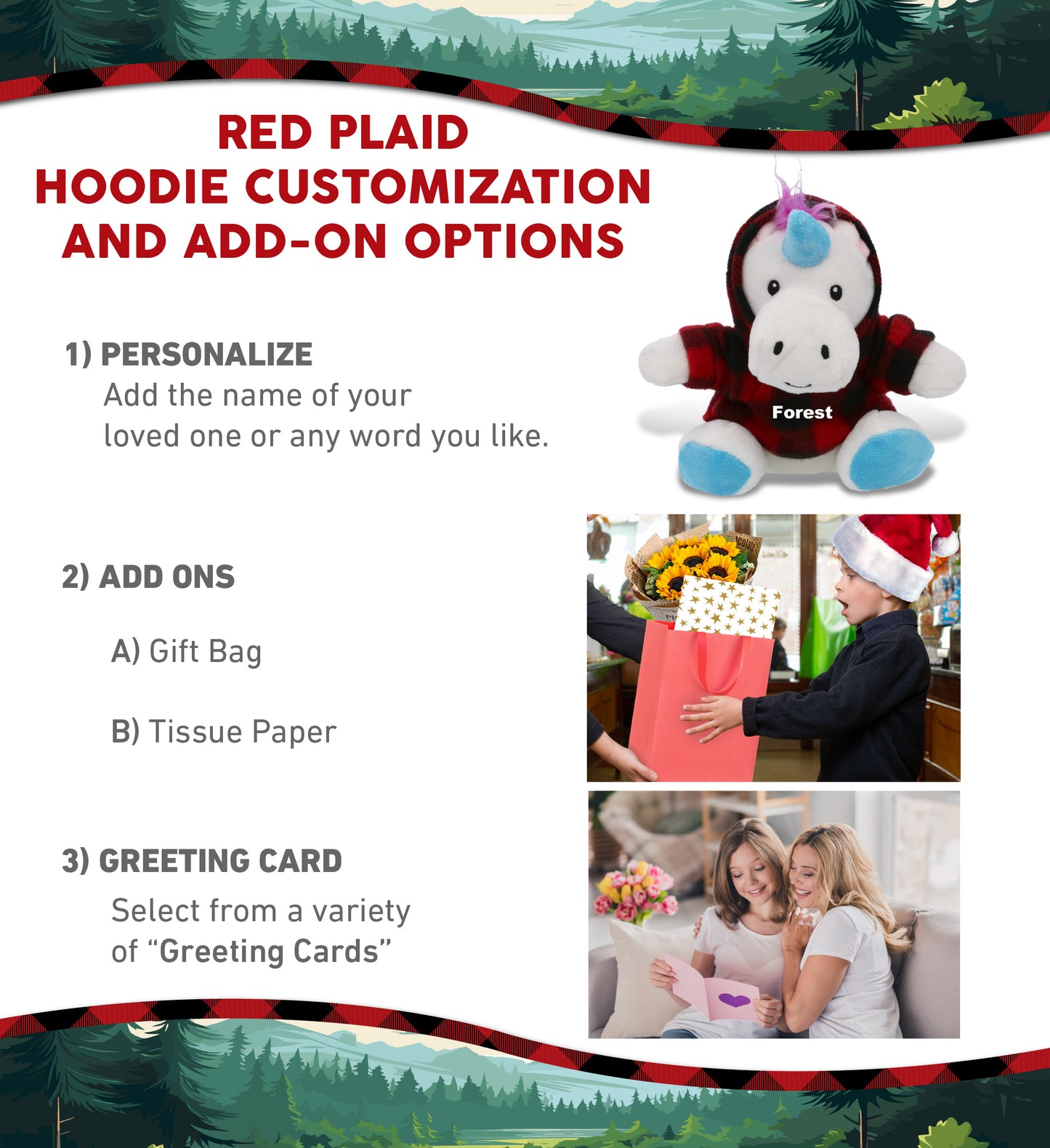 6" PLUSH - UNICORN WITH RED PLAID HOODIE