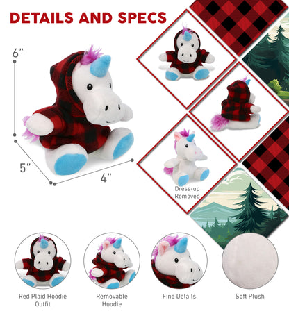 6" PLUSH - UNICORN WITH RED PLAID HOODIE