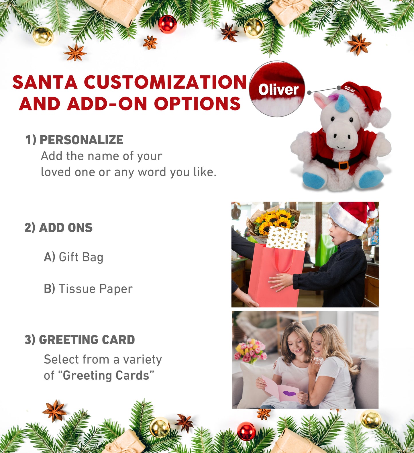 6" PLUSH - UNICORN WITH SANTA DRESS UP