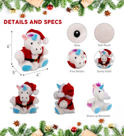 6" PLUSH - UNICORN WITH SANTA DRESS UP