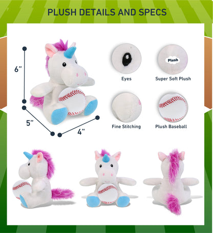DolliBu Soft Huggable Unicorn Stuffed Animal with Baseball Plush - 6 Inches