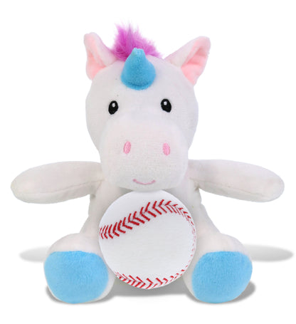 DolliBu Soft Huggable Unicorn Stuffed Animal with Baseball Plush - 6 Inches