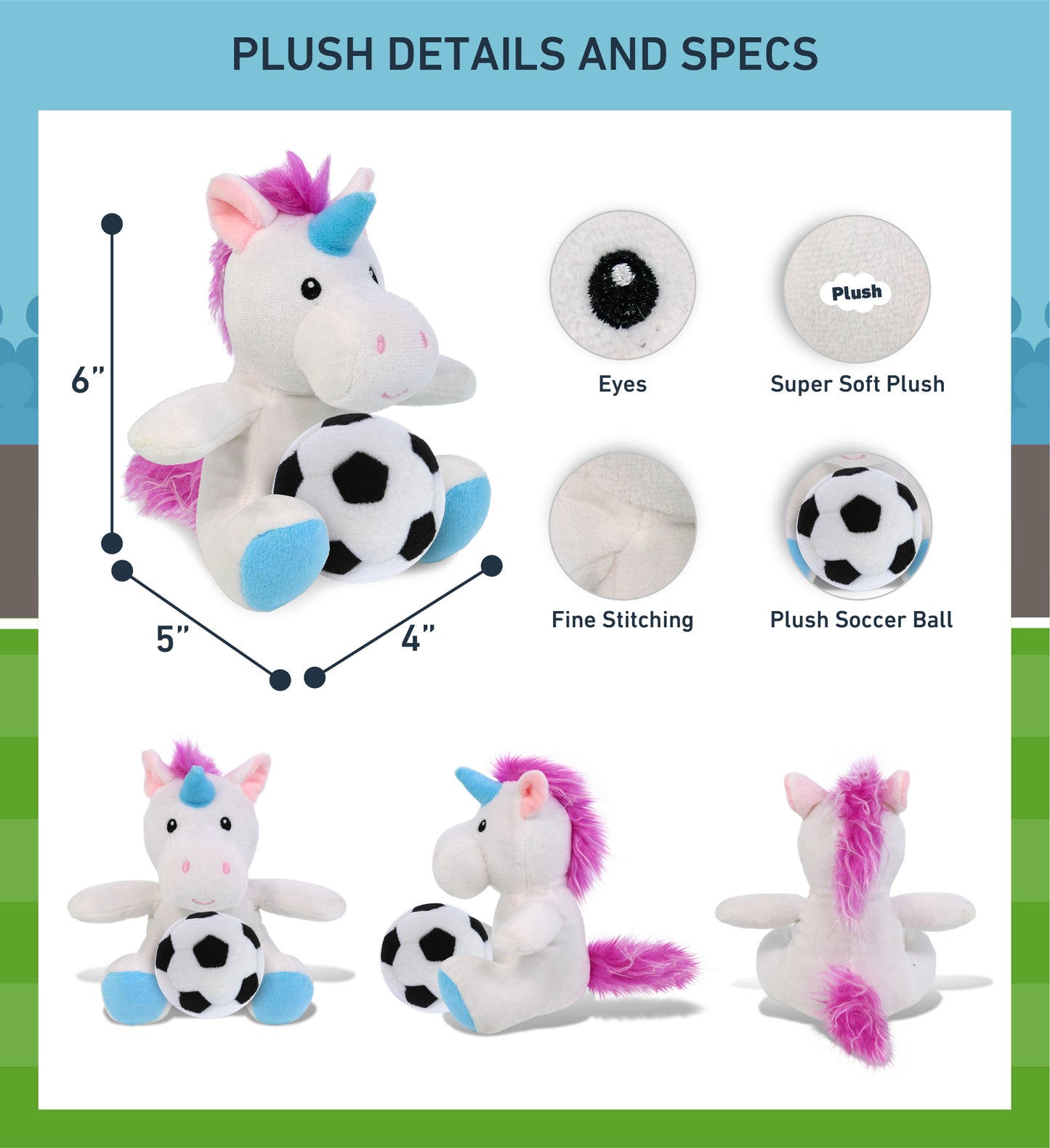 6" PLUSH - UNICORN WITH SOCCER PLUSH