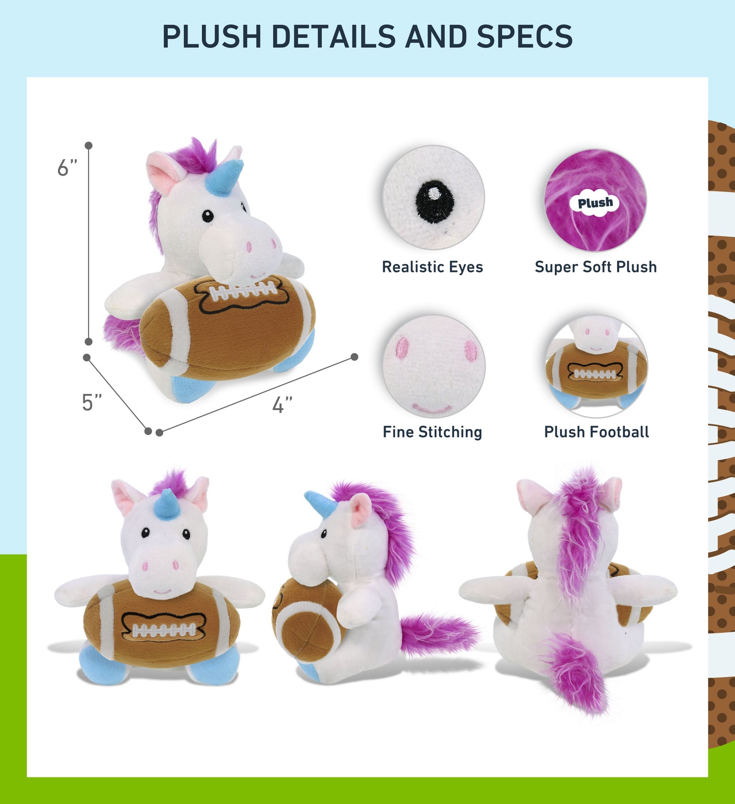 6" PLUSH - UNICORN WITH FOOTBALL PLUSH