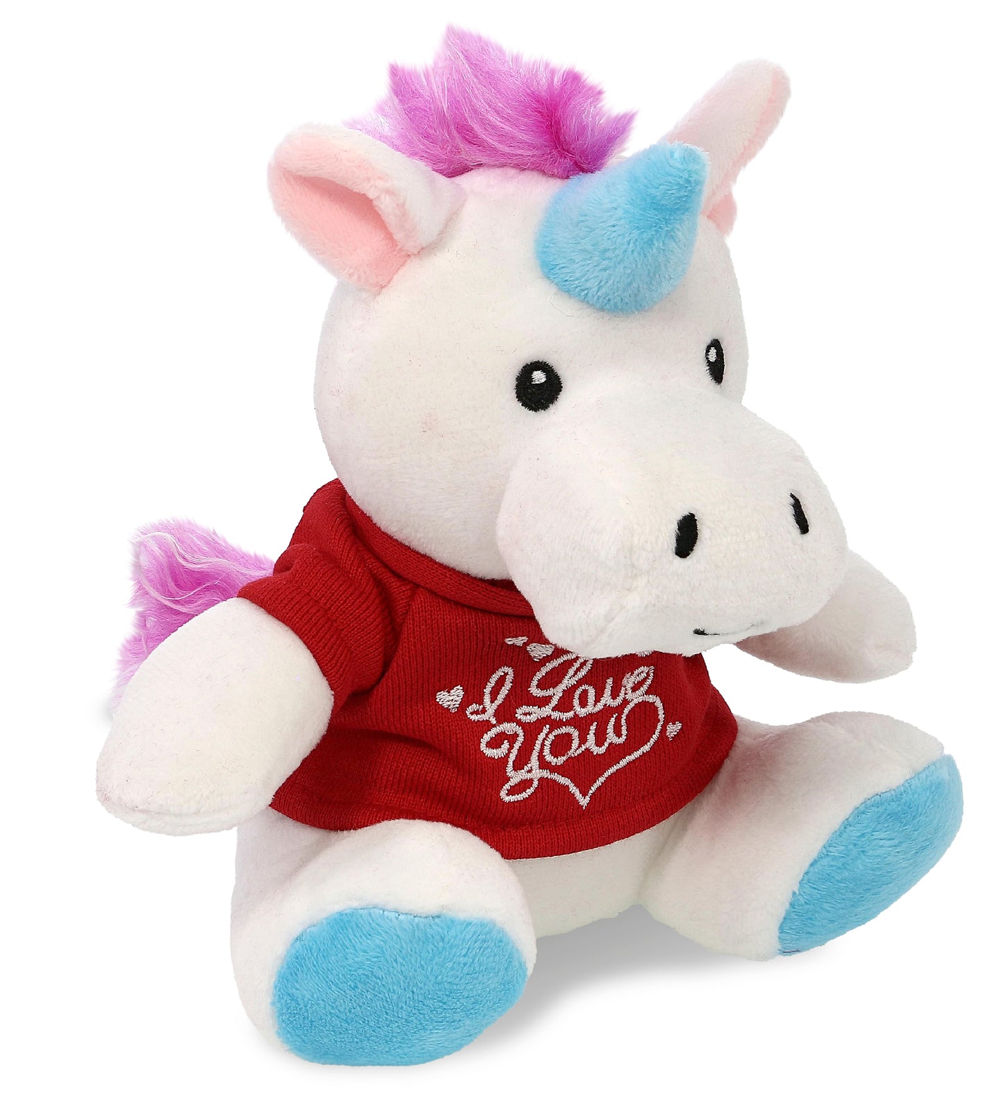PLUSH I LOVE YOU RED SHIRT- 6" PLUSH - UNICORN