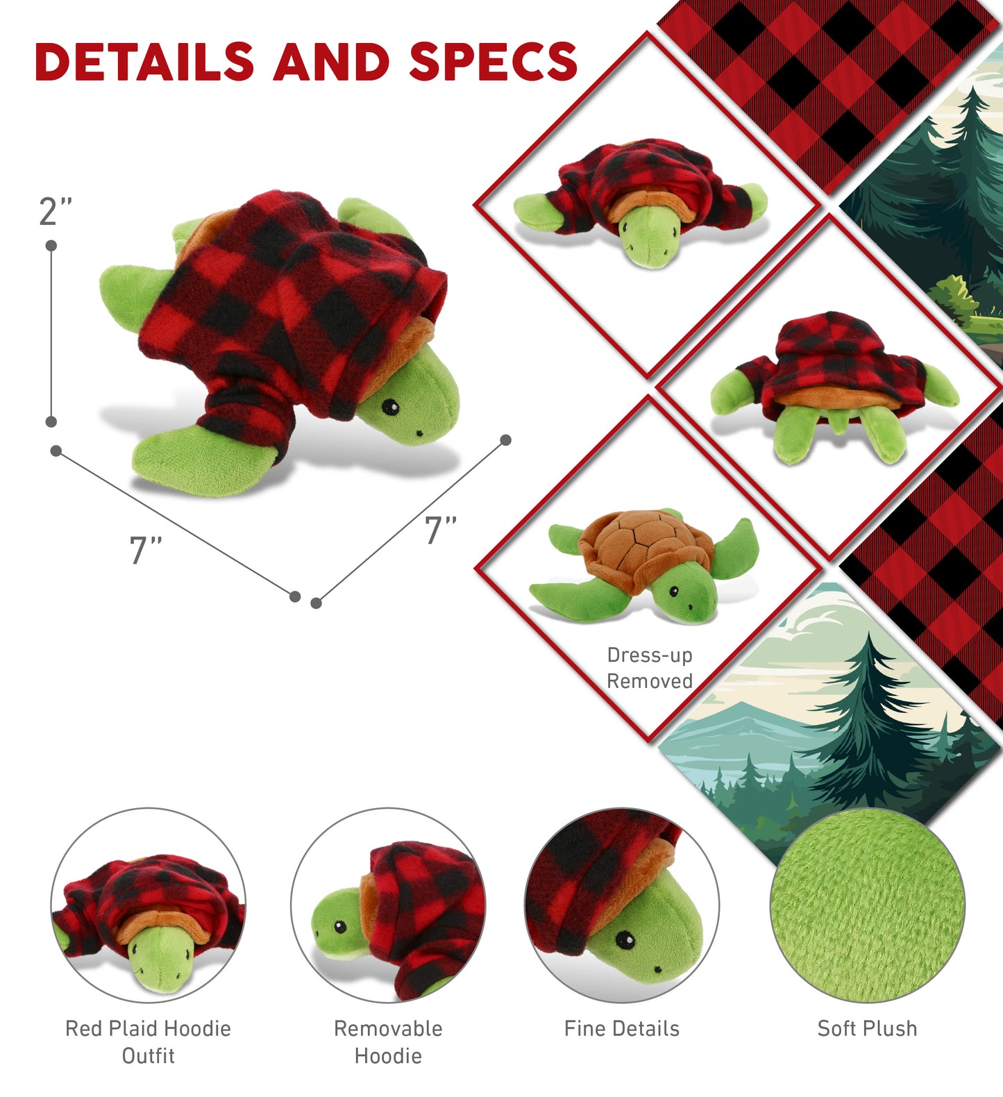 6" PLUSH - SEA TURTLE WITH RED PLAID HOODIE