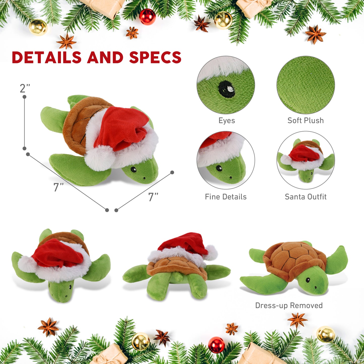 6" PLUSH - SEA TURTLE WITH SANTA DRESS UP