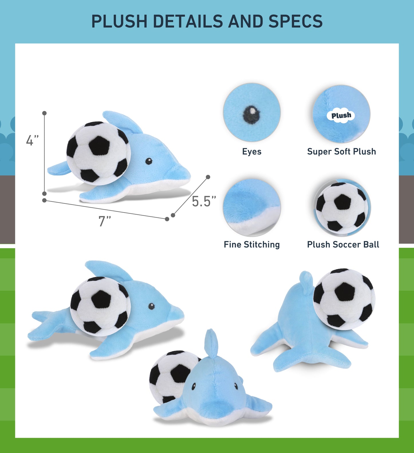 6" PLUSH - DOLPHIN WITH SOCCER PLUSH