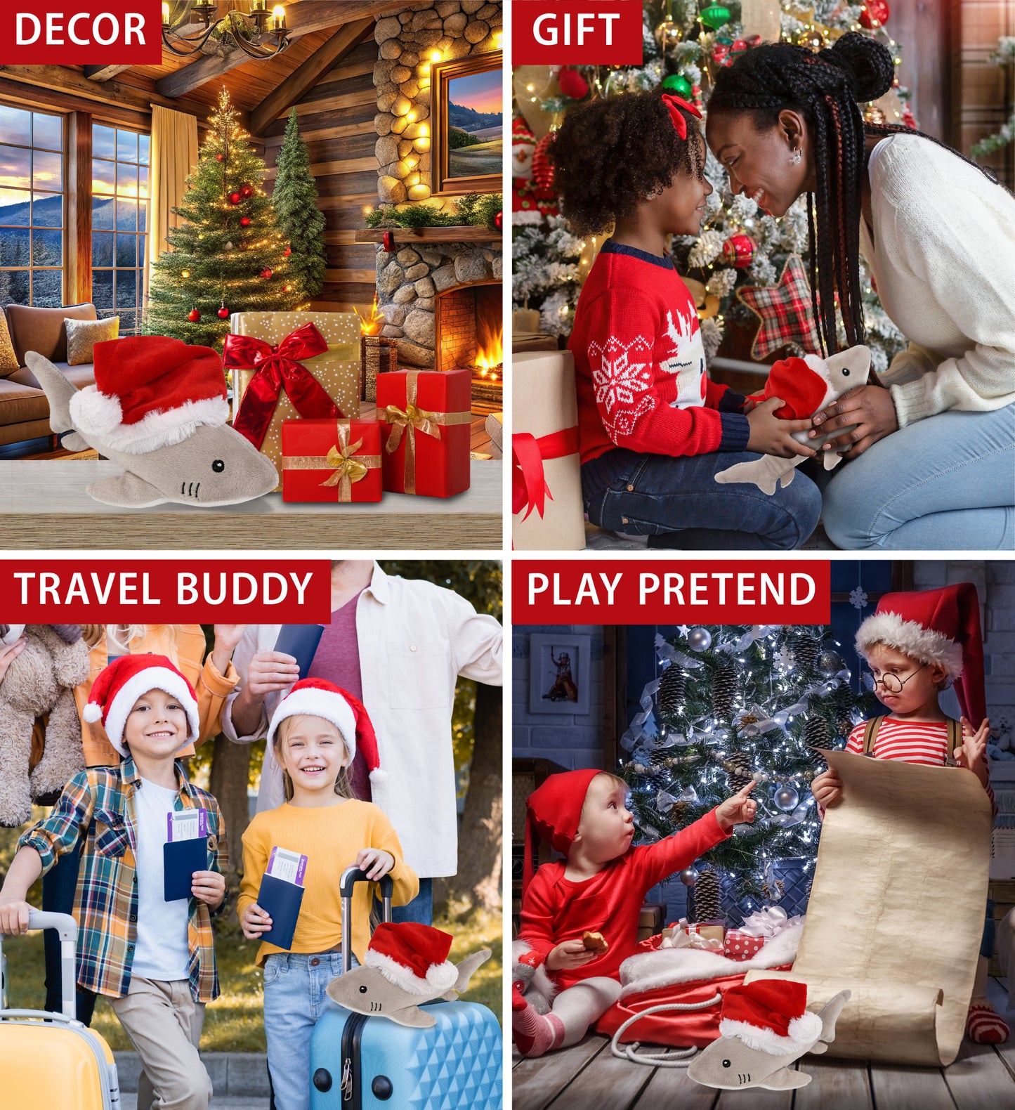 6" PLUSH - SHARK WITH SANTA DRESS UP