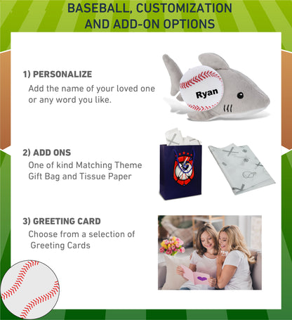 DolliBu Soft Huggable Shark Stuffed Animal with Baseball Plush Toy - 6 Inches