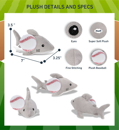 DolliBu Soft Huggable Shark Stuffed Animal with Baseball Plush Toy - 6 Inches