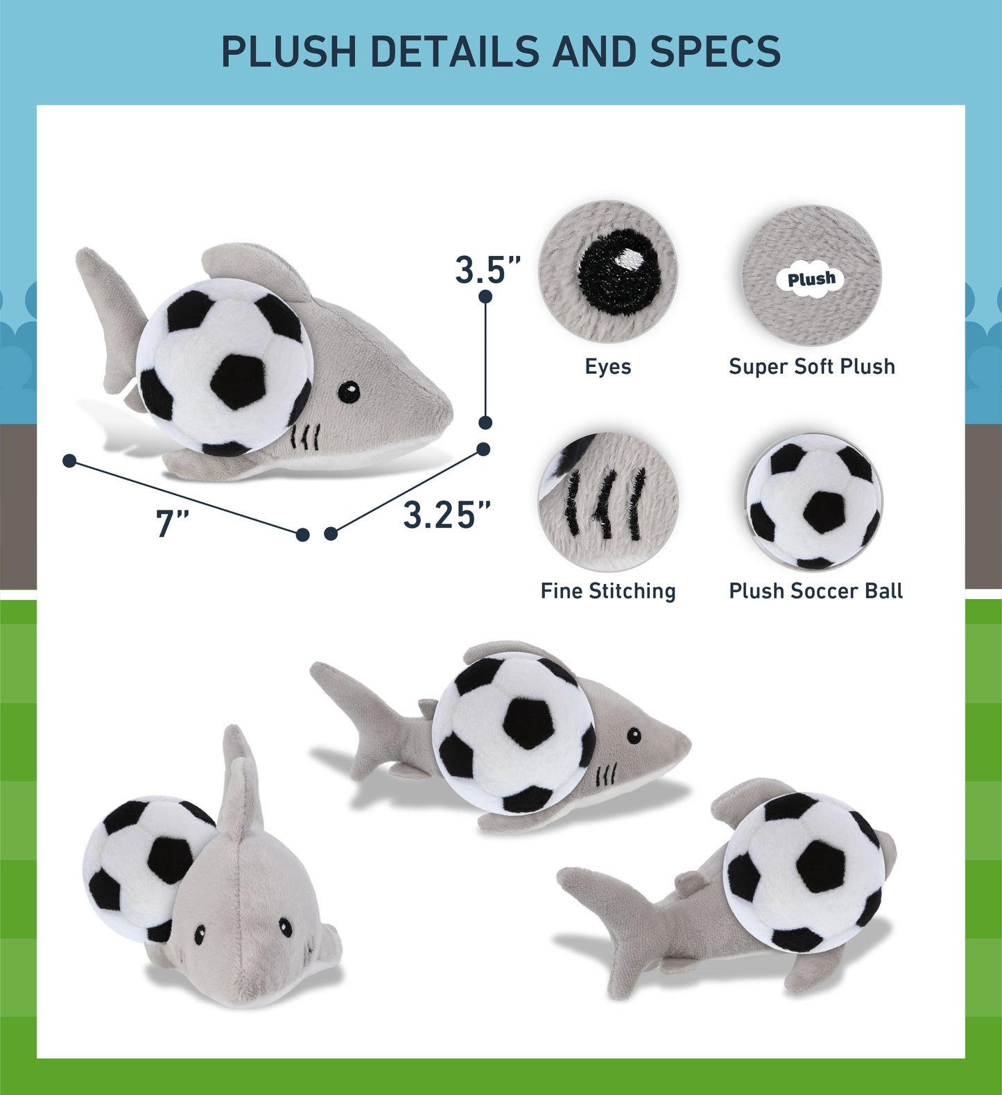 6" PLUSH - SHARK WITH SOCCER PLUSH