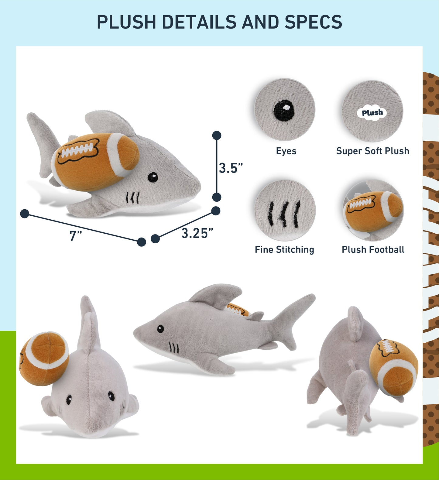6" PLUSH - SHARK WITH FOOTBALL PLUSH
