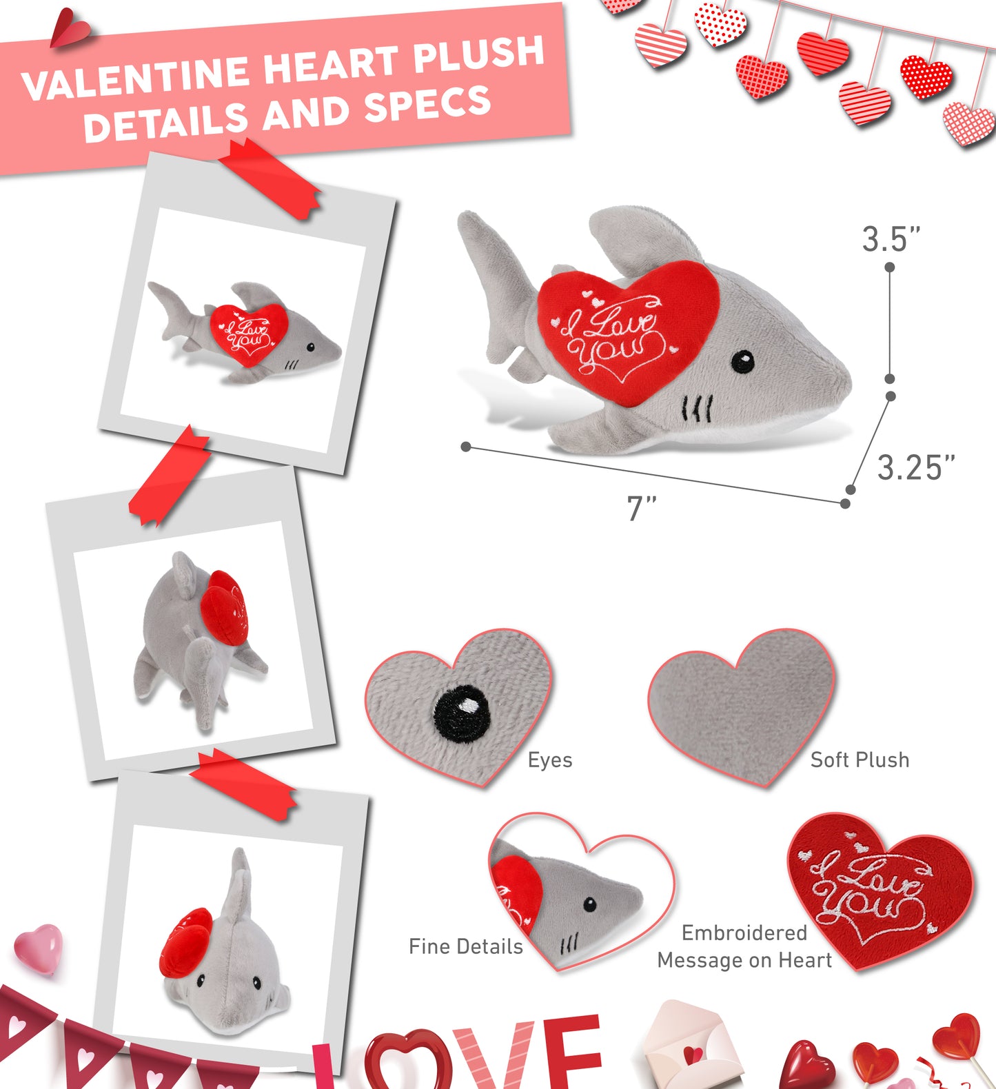 PLUSH I LOVE YOU RED HEART - 6" PLUSH - SHARK
