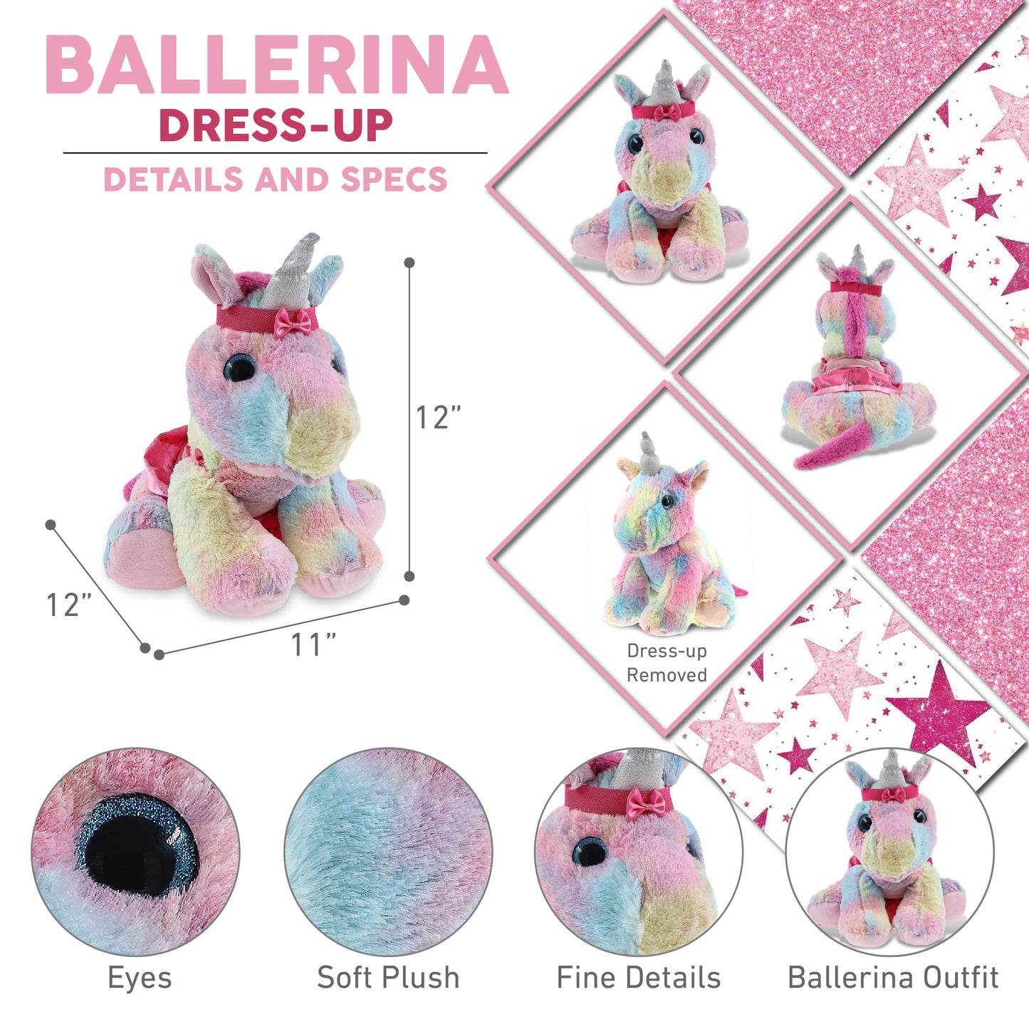 SUPER-SOFT PLUSH - FLOPPY RAINBOW UNICORN BALLERINA