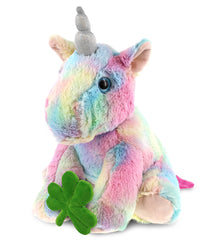 DolliBu Floppy Rainbow Unicorn Stuffed Animal with Green Plush Shamrock-12 Inch