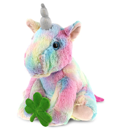 DolliBu Floppy Rainbow Unicorn Stuffed Animal with Green Plush Shamrock-12 Inch