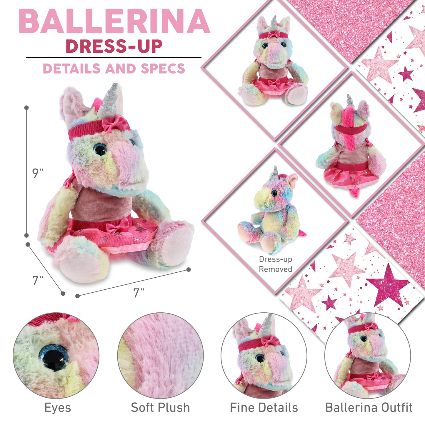 SUPER-SOFT PLUSH - SITTING RAINBOW UNICORN WITH BALLERINA DRESS UP