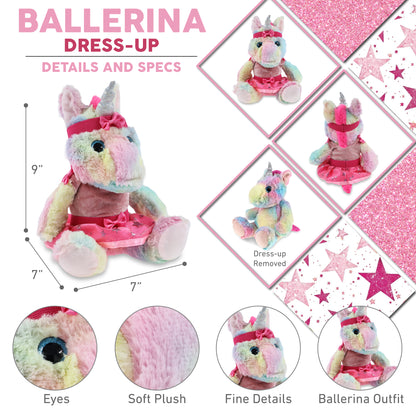SUPER-SOFT PLUSH - SITTING RAINBOW UNICORN WITH BALLERINA DRESS UP