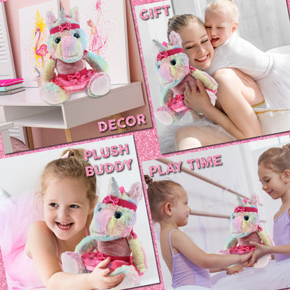 SUPER-SOFT PLUSH - SITTING RAINBOW UNICORN WITH BALLERINA DRESS UP