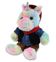 SUPER-SOFT PLUSH - SITTING RAINBOW UNICORN With COWBOY Dress Up