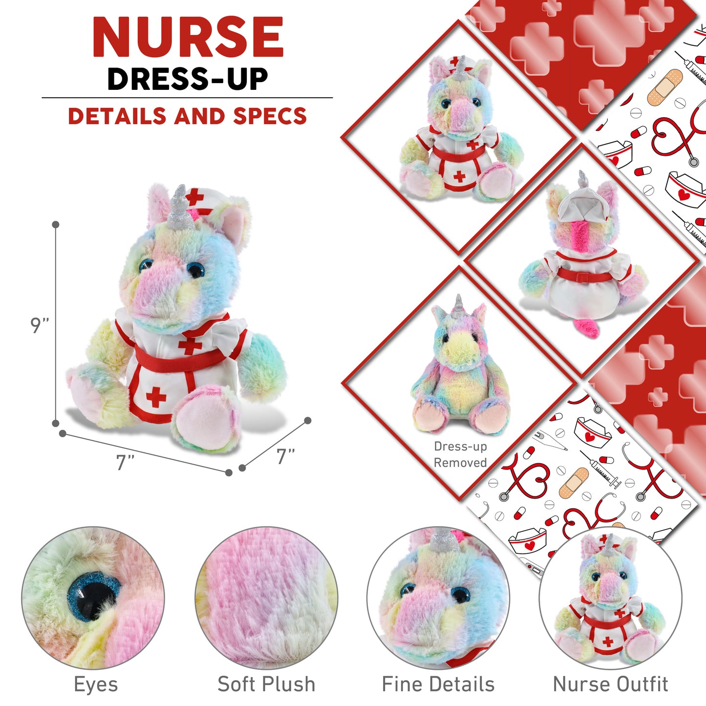 SUPER-SOFT PLUSH - SITTING RAINBOW UNICORN NURSE