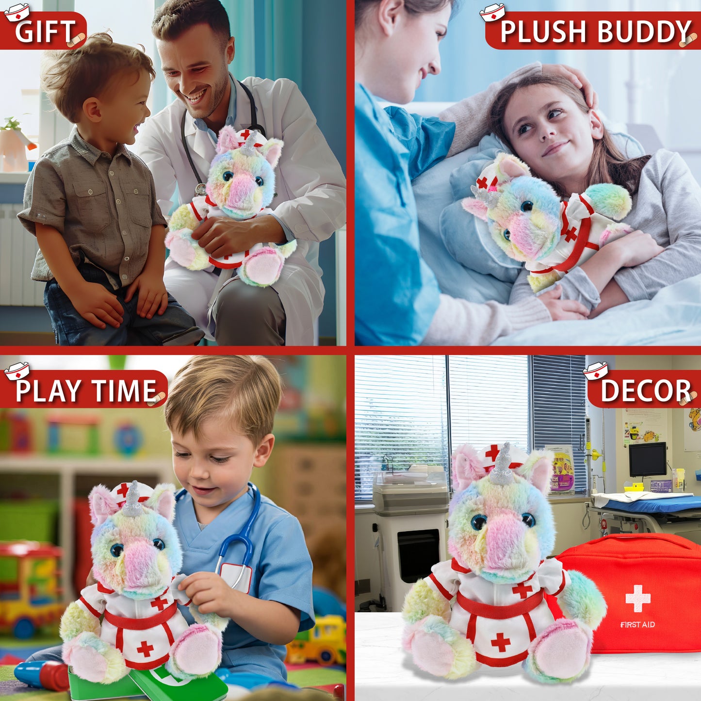 SUPER-SOFT PLUSH - SITTING RAINBOW UNICORN NURSE