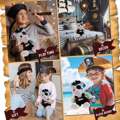 SUPER-SOFT PLUSH - SITTING RAINBOW UNICORN PIRATE DRESS UP