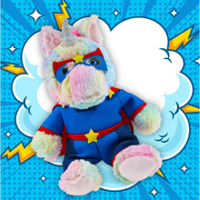 SUPER-SOFT PLUSH - SITTING RAINBOW UNICORN With SUPER HERO Dress Up