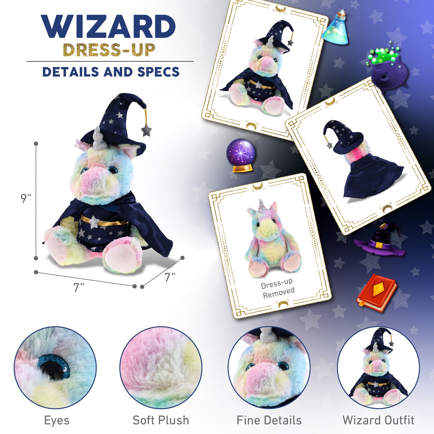 SUPER-SOFT PLUSH - SITTING RAINBOW UNICORN WIZARD