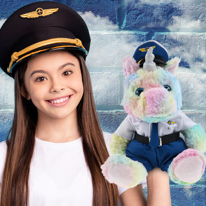 SUPER-SOFT PLUSH - SITTING RAINBOW UNICORN PILOT DRESS UP