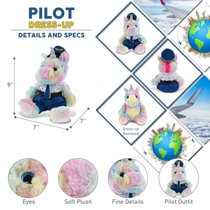 SUPER-SOFT PLUSH - SITTING RAINBOW UNICORN PILOT DRESS UP